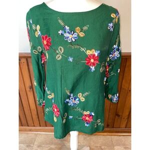 NWT Womens Ana & Rose Green Embroidered Red Blue Yellow Floral Long Sleeve Top S